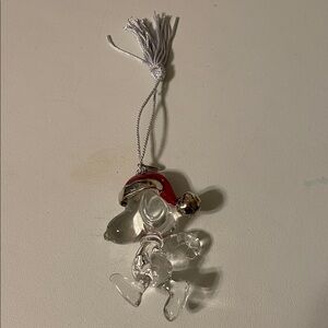 Snoopy Glass Ornament with Red Hat and Silver Tassel